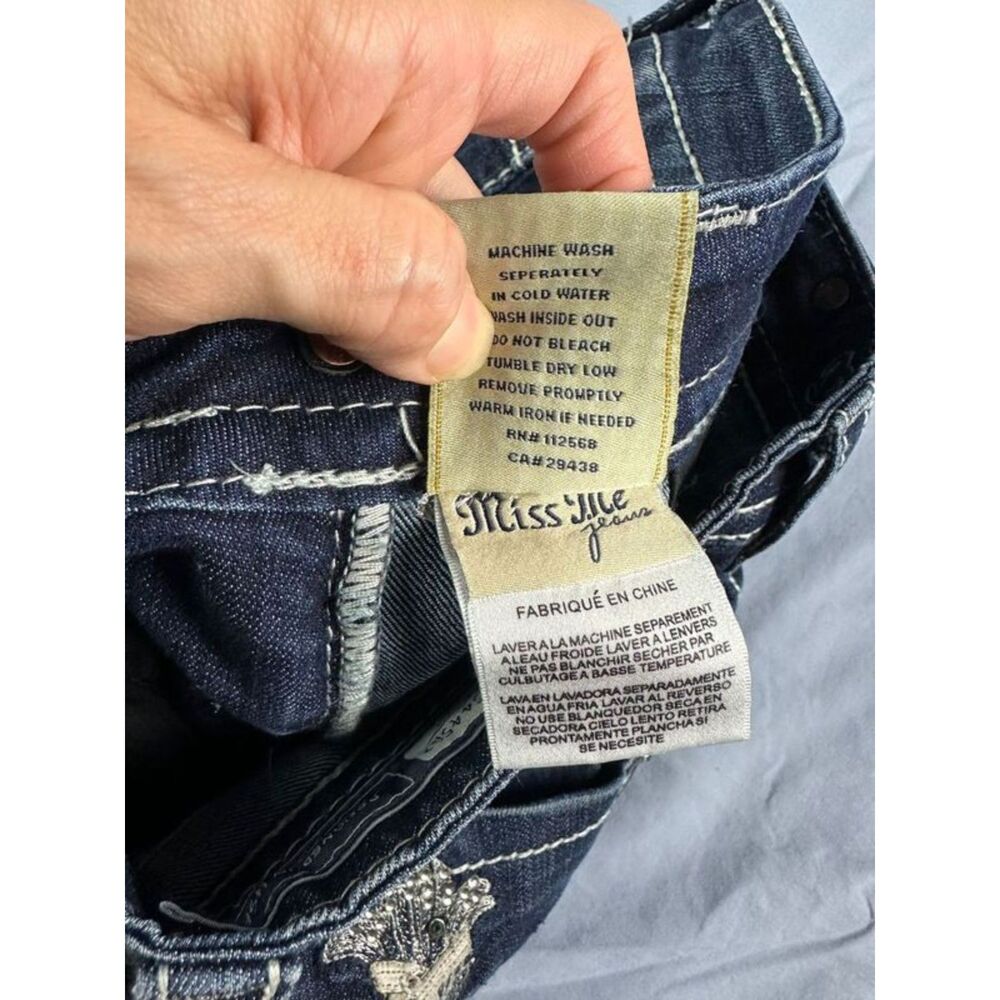 Miss Me JP5445B3 Boot Jeans Low Rise Cross Gem Pockets Dark Wash Size 26 - Picture 8 of 8